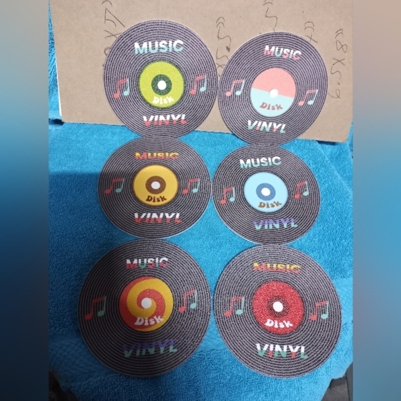 Colorful Music Vinyl Coaster Set Of 6 - Picture 1 of 8